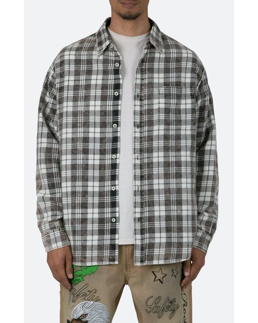 MNML Gray Washed Plaid Button-up Shirt for men