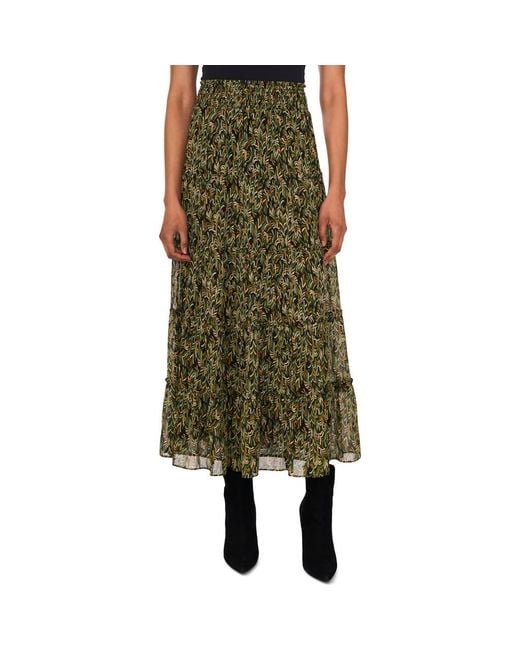 Vince Camuto Green V-Print Georgette Tiered Skirt