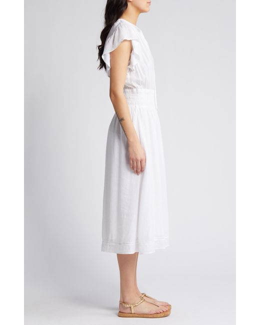 Rails White Iona Linen Blend Midi Dress