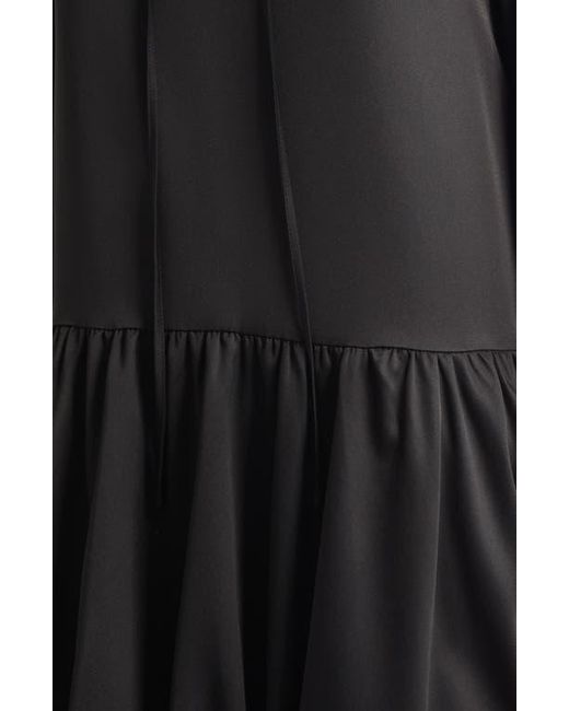 Cinq À Sept Black Valetta Bubble Hem Long Sleeve Satin Minidress