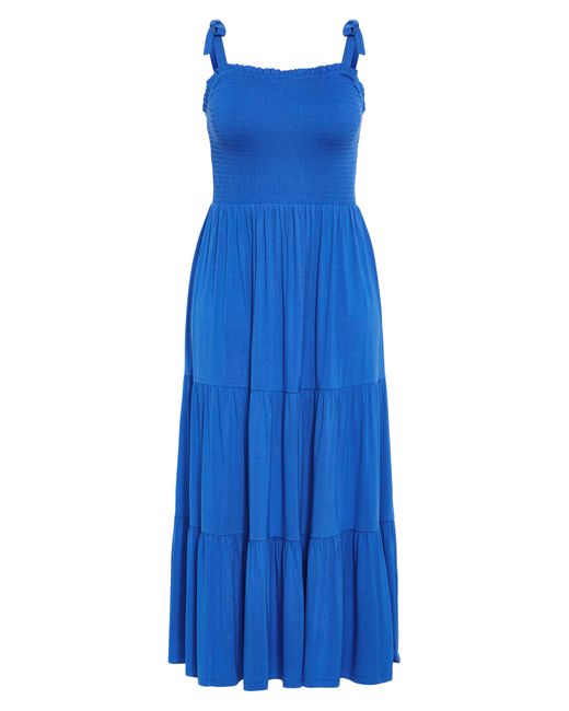 City Chic Blue Miley Smocked Tiered Maxi Sundress