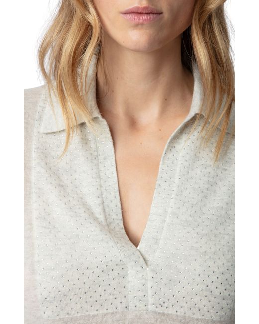 Zadig & Voltaire White Sally Diamanté V-neck Cashmere Sweater