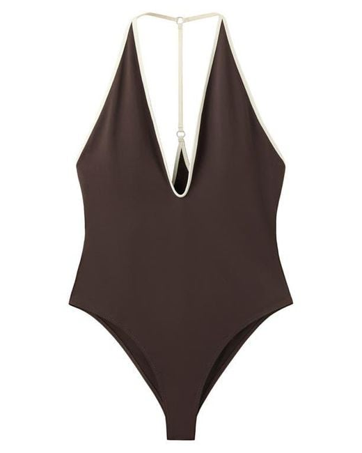 Mango Plunge Racerback One Piece Swimsuit In Brown Lyst 