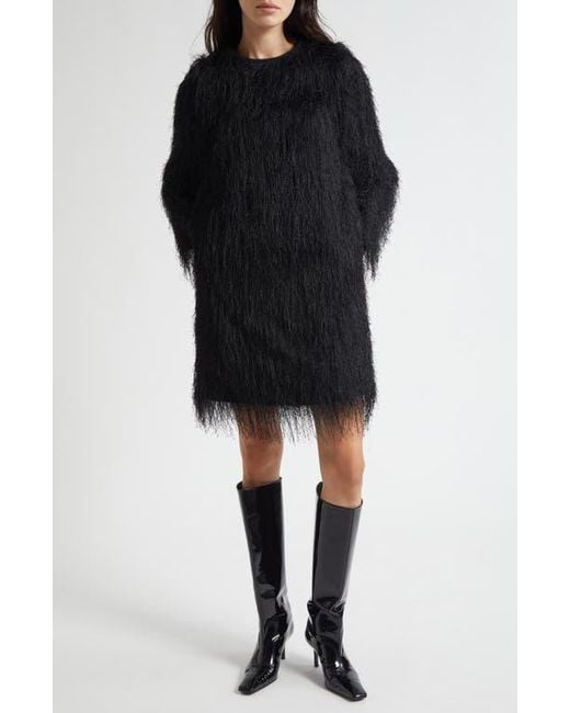 Loulou de Saison Black Tina Long Sleeve Fringe Minidress