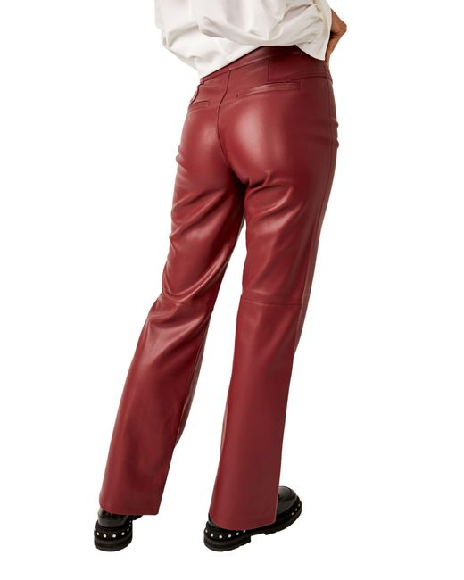 Free People Red Uptown High Waist Faux Leather Flare Pants