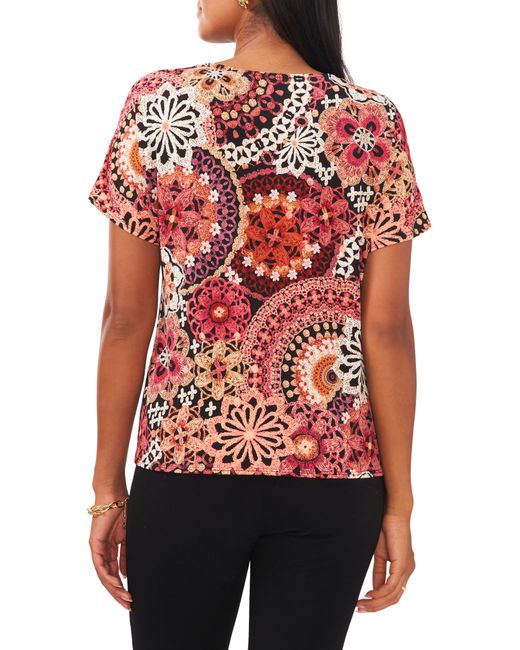 Chaus Red Floral Print V-neck Top