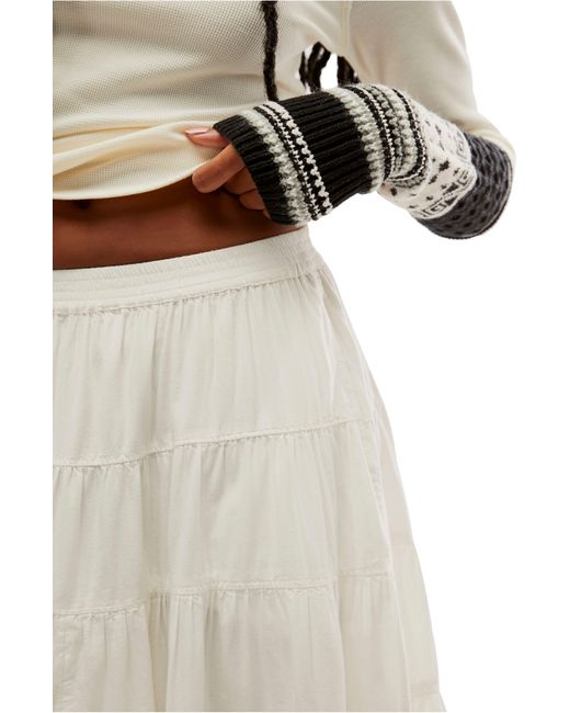 Free People White Full Swing Tiered Cotton Blend Midi Skirt