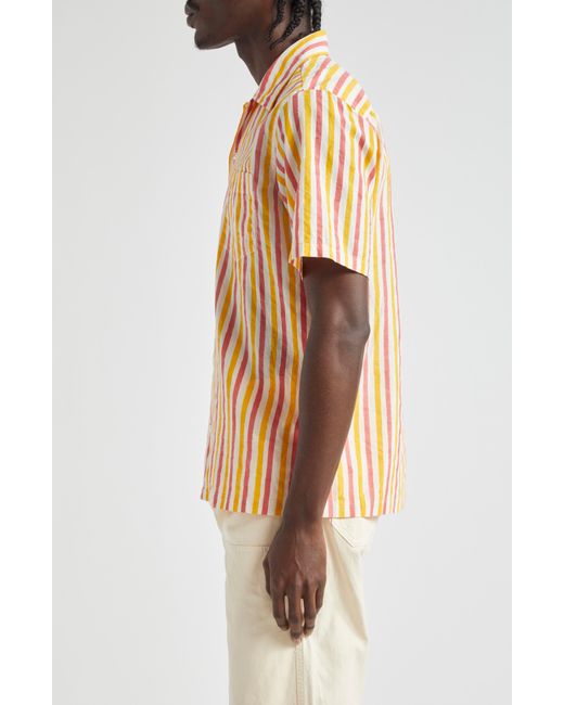 Drake's Pink Block Stripe Cotton Camp Shirt for men
