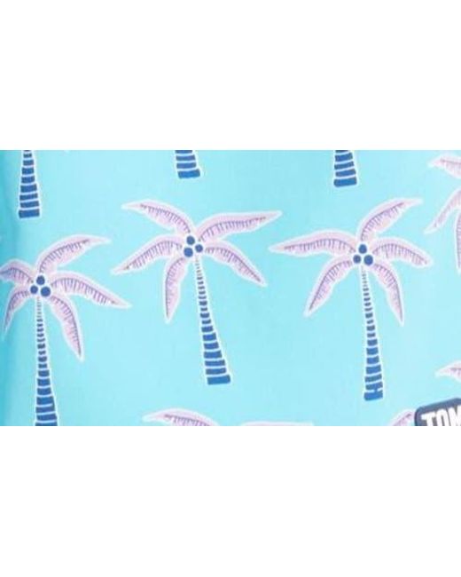 Tom & Teddy Blue Palm Tree Print Swim Trunks for men