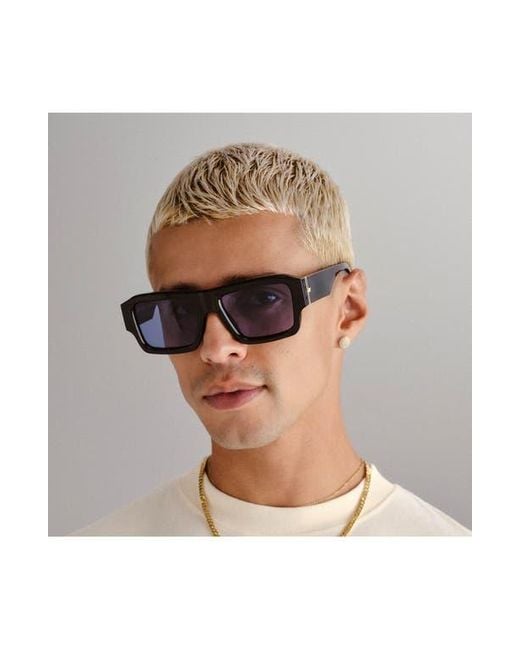 Le Specs Blue Polygraph 55Mm Rectangular Sunglasses