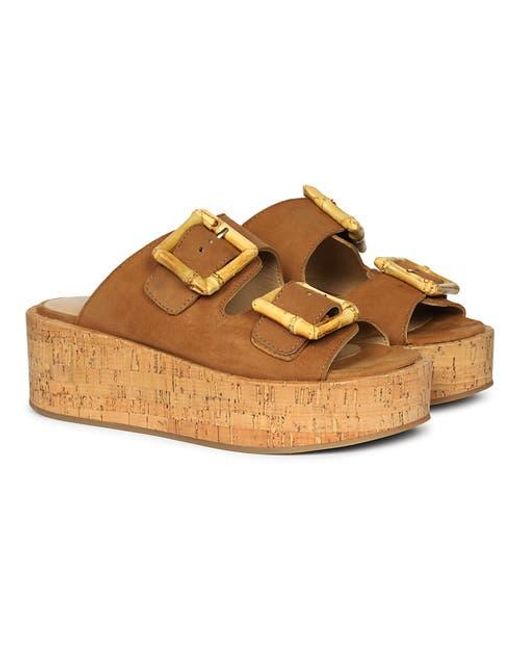 Jelavu Brown Corkie Wedge Cork Sandals With Double Suede Strap