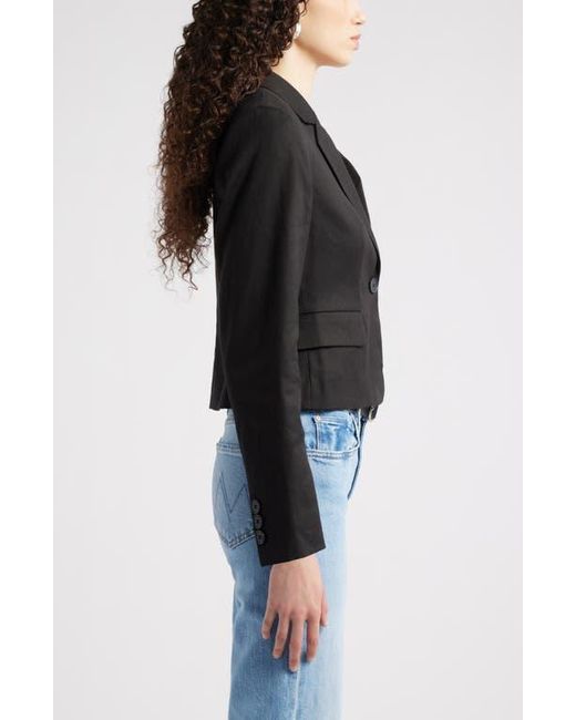 Nordstrom Black Crop One-Button Linen Blend Blazer