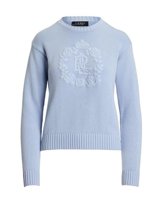 Ralph Lauren Blue Floral Logo Combed Cotton Sweater