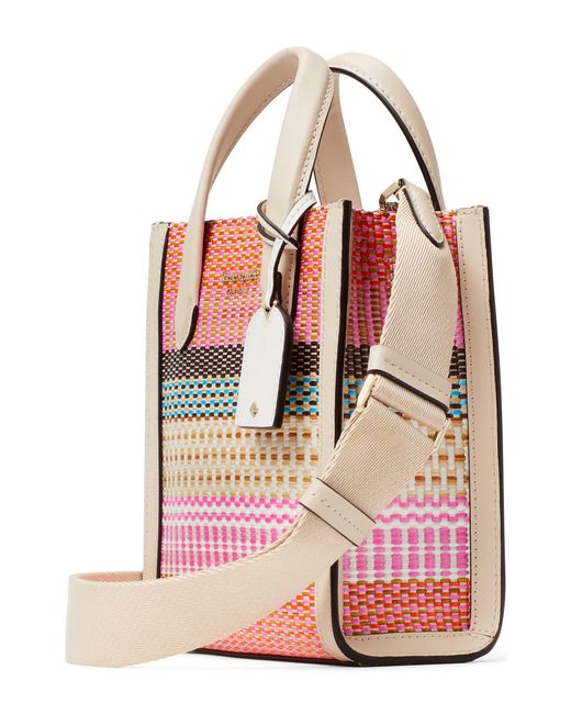 Kate Spade Manhattan Woven Striped Fabric Large Tote In Pink Multi