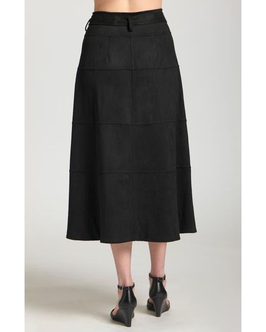 Apny Black Faux Suede Paneled A-Lined Midi Skirt