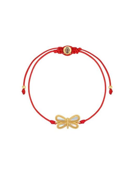 Karma and Luck Women's Red Infinite Grace Mother Of Pearl Dragonfly String Bracelet