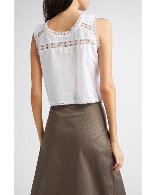KÚR White Lyra Lace Inset & Pintuck Cotton Crop Top