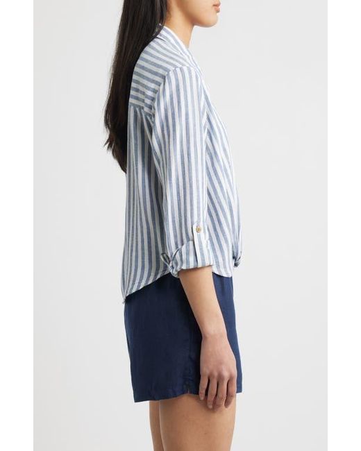 Beach Lunch Lounge Blue Vivica Stripe Twist Hem Button-Up Shirt