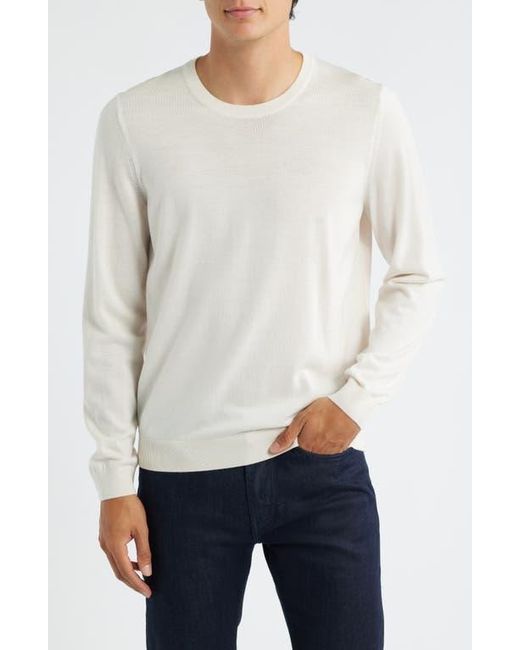 Boss White Leno Slim Fit Wool Crewneck Sweater for men