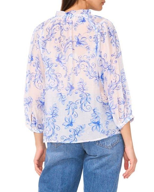 Vince Camuto Blue Floral Print Raglan Sleeve Peasant Top