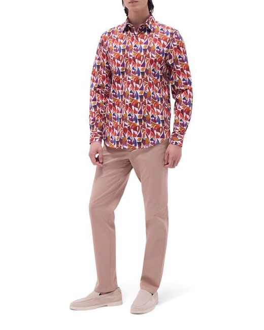 Bugatchi Red Julian Shaped Fit Abstract Print Stretch Button-Up Shirt for men