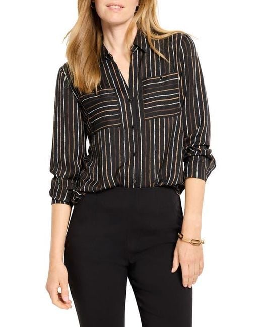 NIC+ZOE Black Painted Stripe Button-Up Shirt