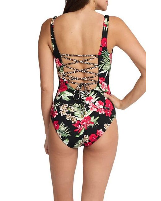 Tommy Bahama Red Lily Cat Reversible Lace-Up One-Piece Swimsuit