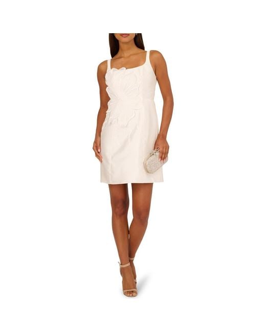 Adrianna Papell Women's White Beaded Petal Mikado Dress