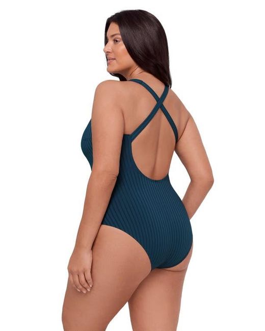S3 Blue Ribbed Scoopneck Crossback One Piece Swimsuit