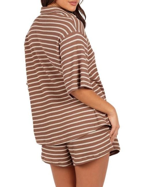 Petal & Pup Brown Linnea Stripe Cotton Knit Button-Up Shirt & Shorts Set