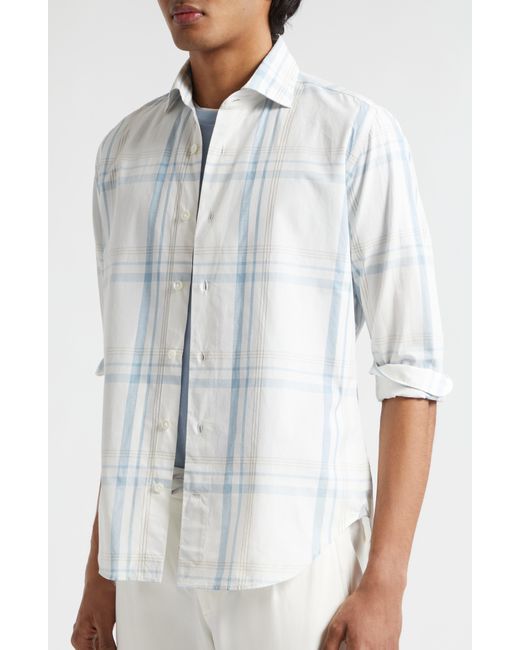 Eleventy White Plaid Cotton Button-up Shirt for men