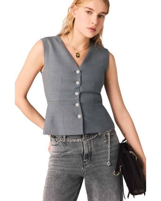 Maje Gray Jewel-Button Tailored Jacket
