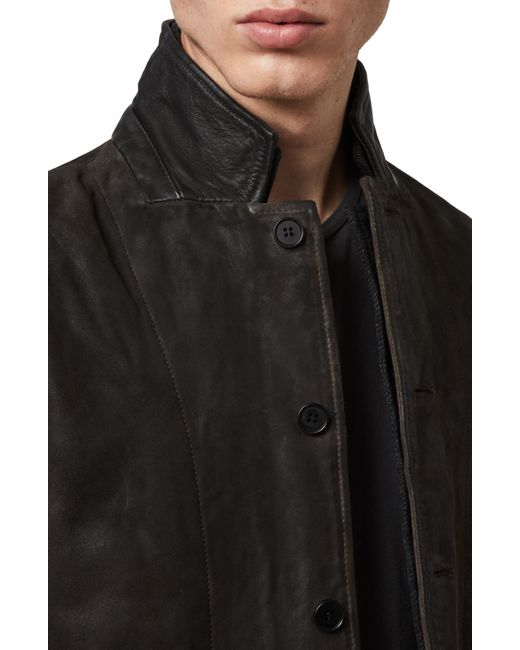 AllSaints Black Survey Slim Fit Leather Blazer for men