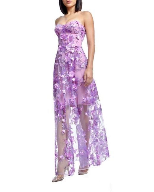 Dress the Population Purple Melissa Sequin Floral Appliqué Strapless Gown