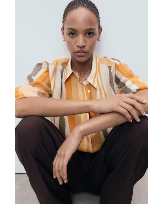 Mango White Striped Button-Up Shirt