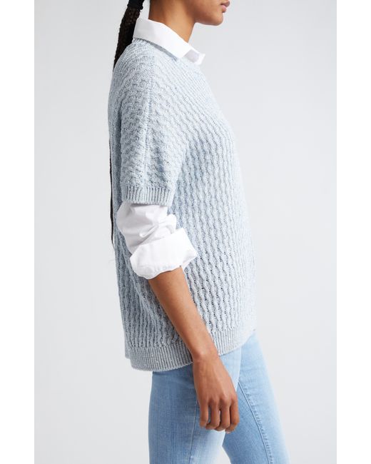 Eleventy Blue Textured Open Stitch Sweater