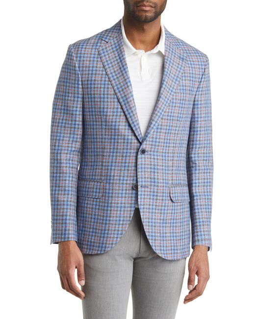 Peter Millar Tailored Fit Check Linen & Wool Sport Coat in Blue for Men ...