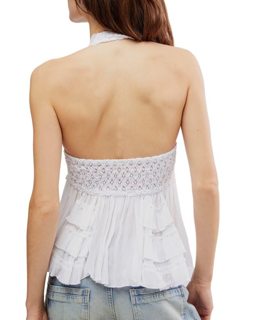 Free People White Adella Lace Halter Top