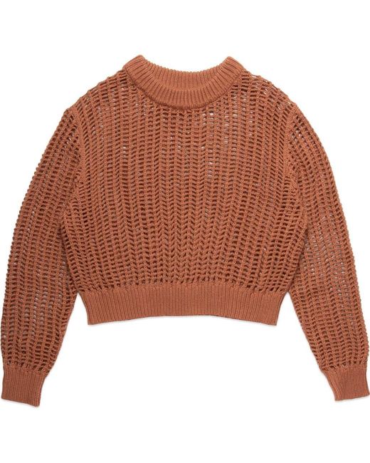 DELUC Brown Einar Crop Open Stitch Sweater