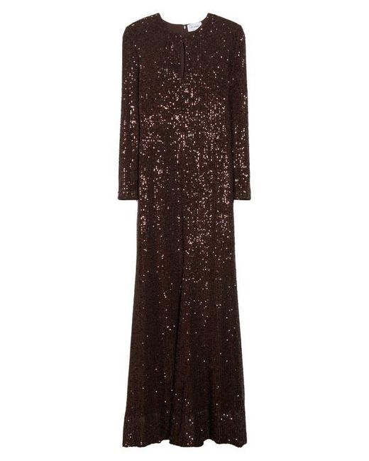St. John Brown Long Sleeve Sequin Stretch Knit Gown