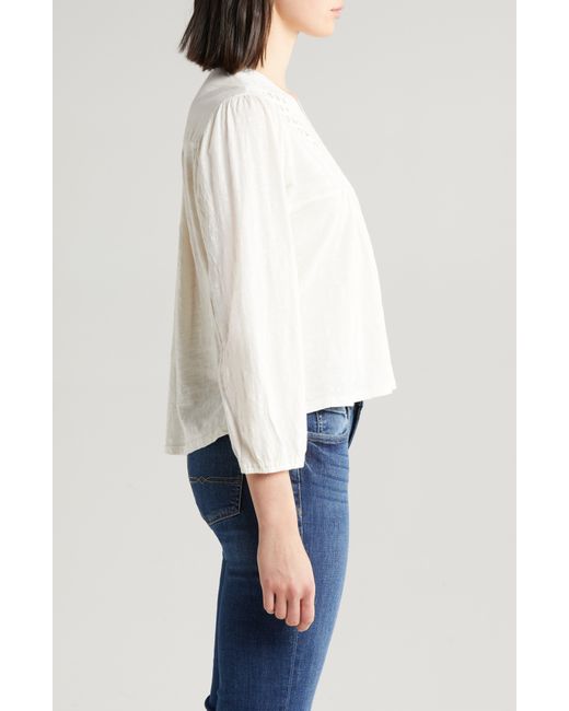 Lucky Brand White Lace Trim Cotton Peasant Top