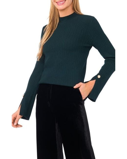 Ted Baker Blue Mock Neck Split Cuff Ribbed Sweater