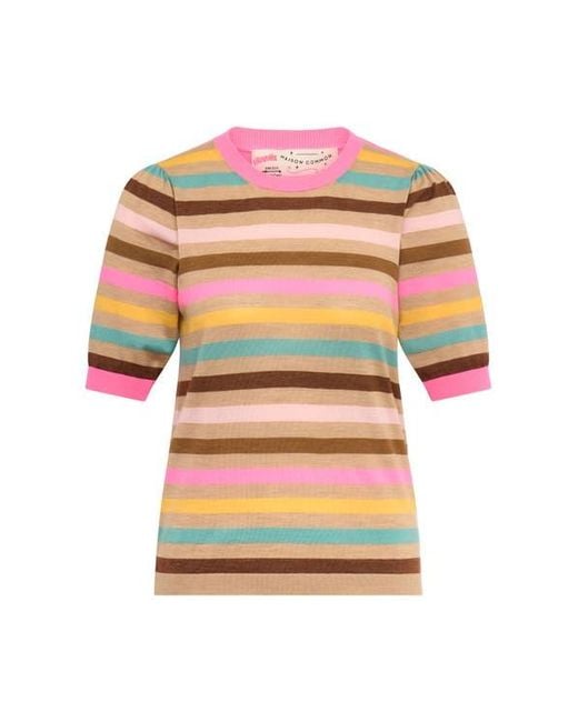 Maison Common Pink Light Weight Striped Pullover