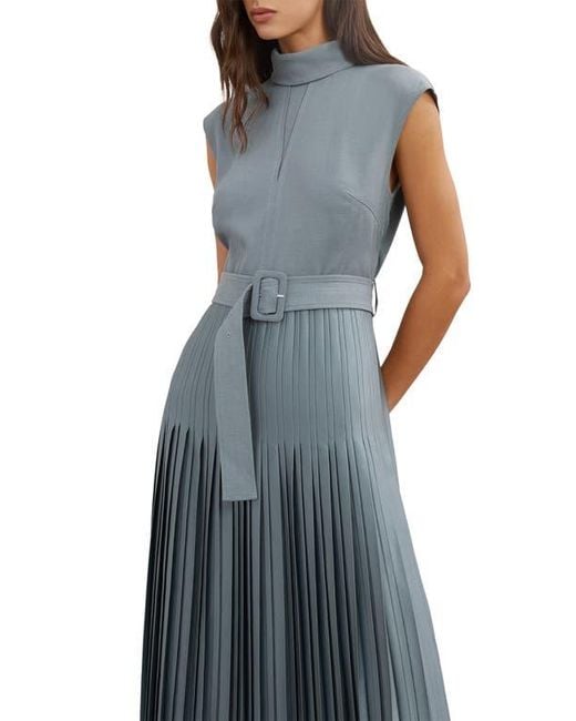 Reiss Blue Ania Belted Pleated Maxi Dress