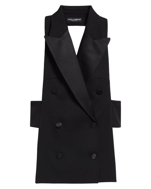 Dolce & Gabbana Black Double Breasted Wool Blend Gabardine Waistcoat
