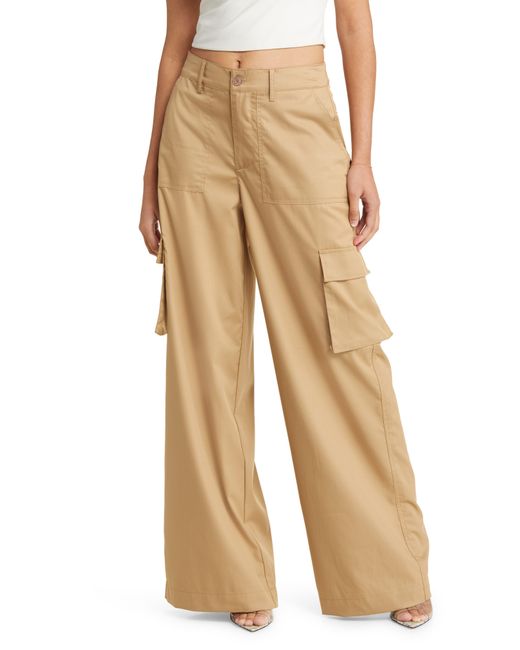 Naked Wardrobe Keep It Casual Wide Leg Cargo Pants In Natural Lyst