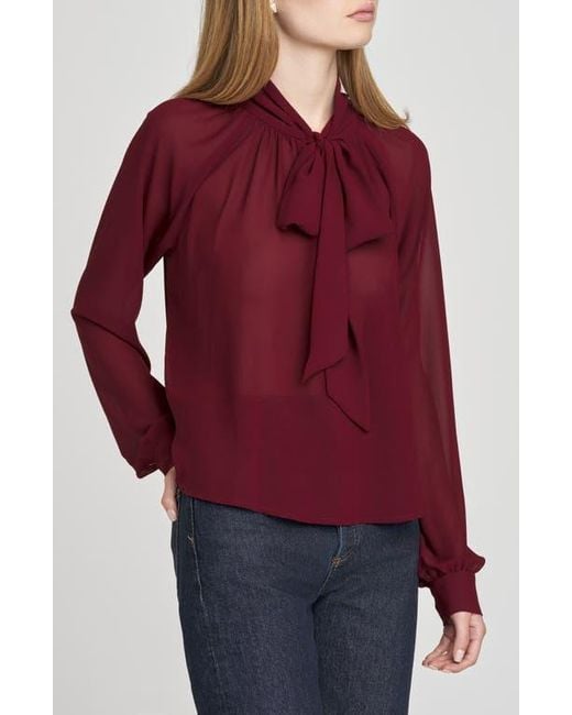 Wayf Red X Sara Walker Bow Georgette Blouse