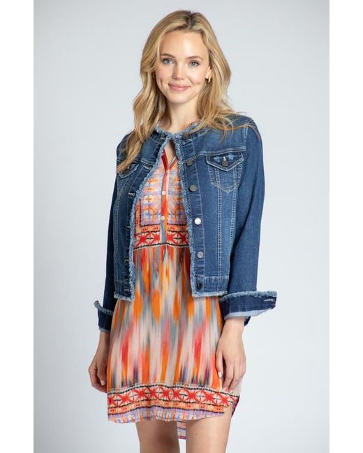 Apny Blue Frayed Collarless Denim Jacket