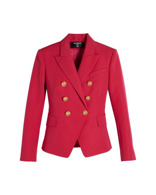 Balmain Red Classic Six-button Grain De Poudre Jacket