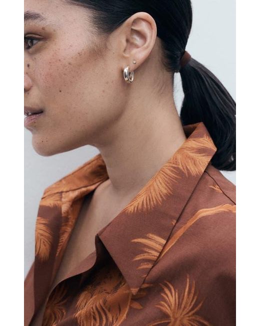 Mango Brown Palm Print Cotton Button-Up Shirt